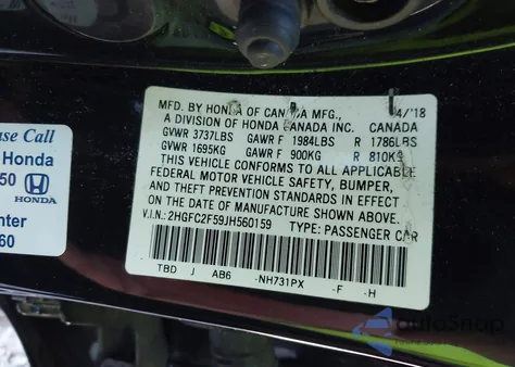 2018 Honda Civic Lx из США, поврежденный, VIN 2HGFC2F59JH560159